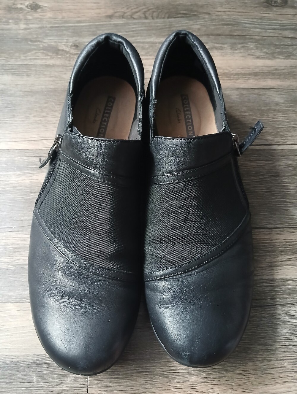 Clarks Women's Black Slip-On Loafers with Side Buckle Size 10.M